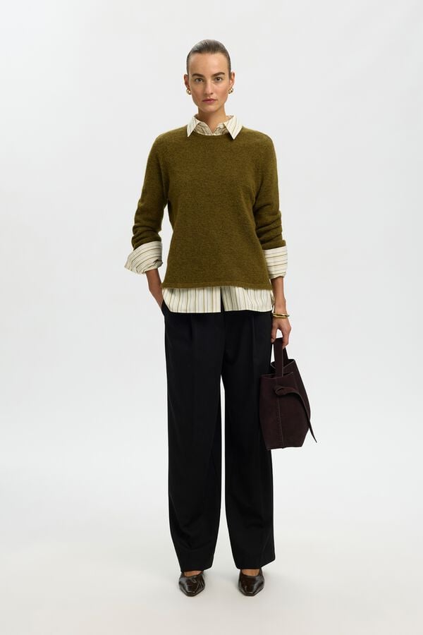 Selected Camisola com l&atilde; e alpaca Verde