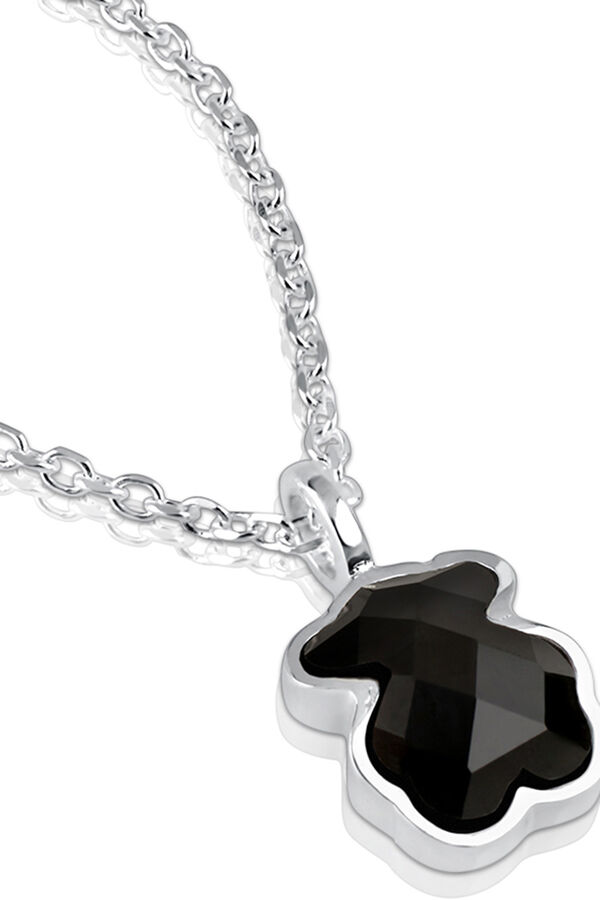 Cortefiel Silver and onyx necklace with bear Grey