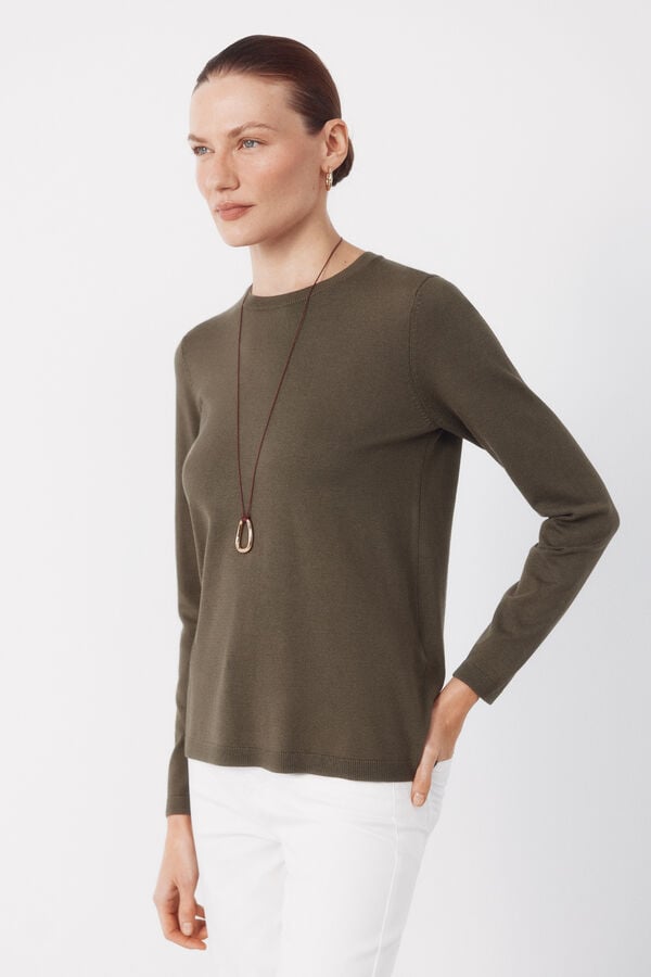 Cortefiel Striped jersey-knit jumper Kaki