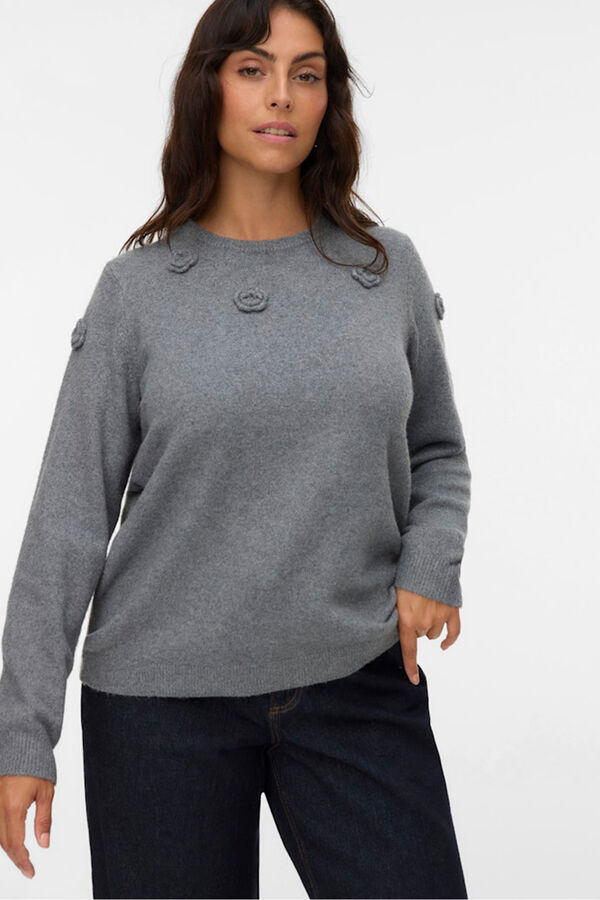 Vero Moda Curve Camisola de malha com gola redonda e curva Cinzento