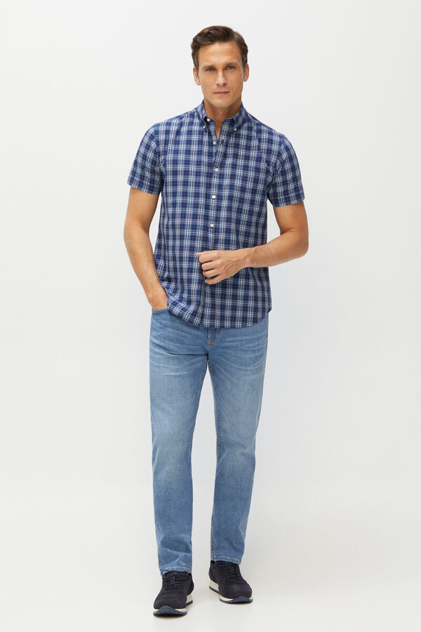 Cortefiel Camisa manga curta xadrez algodão orgânico Azul