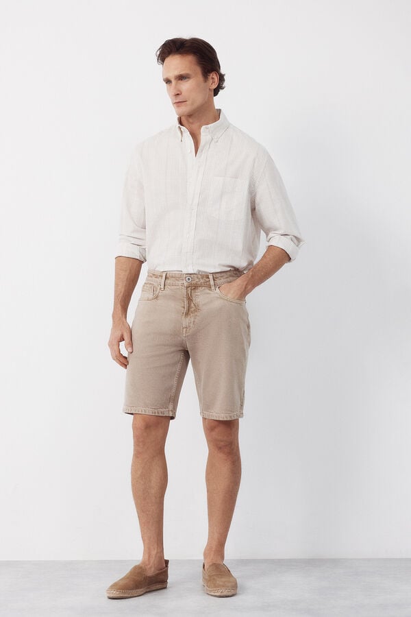 Cortefiel Regular color denim Bermuda shorts Beige