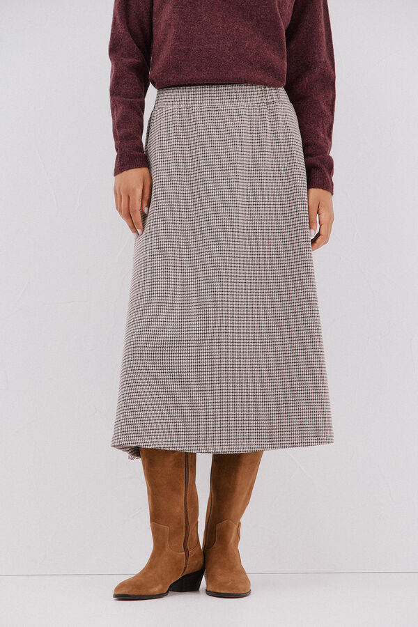 Cortefiel Flared jersey-knit skirt Printed brown