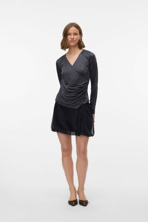 Vero Moda Top de tecido met&aacute;lico de manga comprida Cinzento