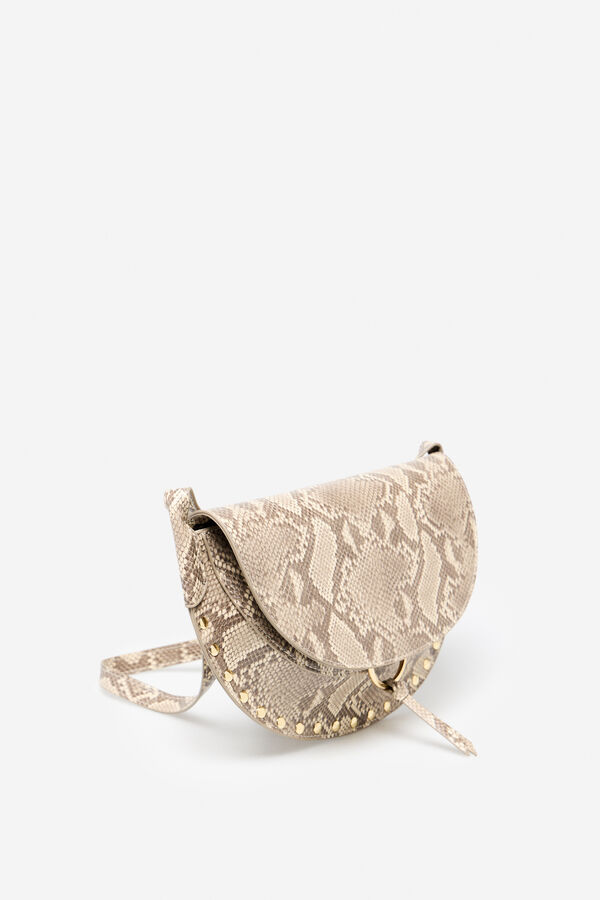 Cortefiel Studded flap flap bag Printed beige