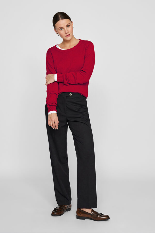 Vila Camisola de gola redonda de viscose Vermelho