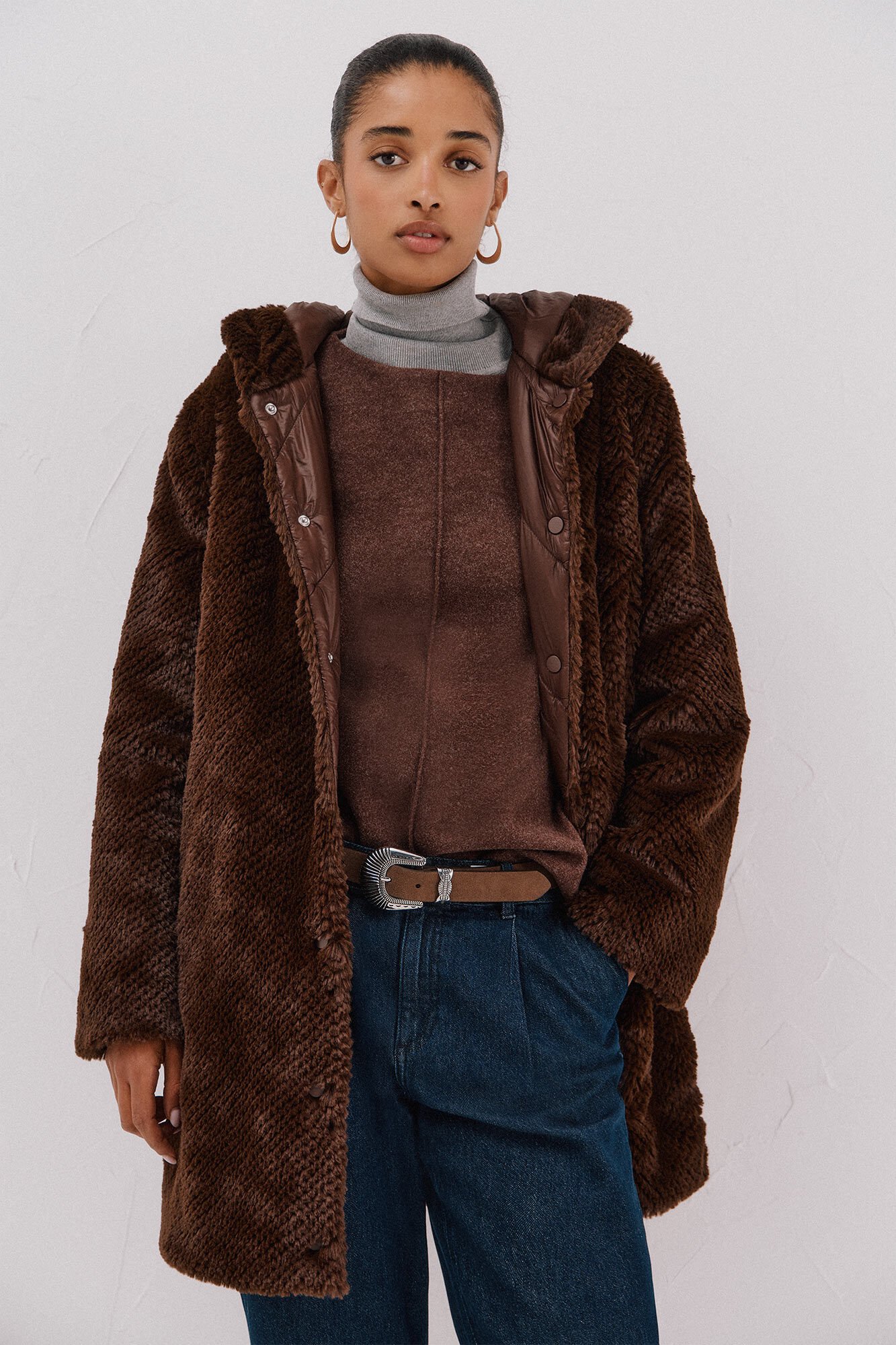 Cortefiel Abrigo largo reversible efecto pelo