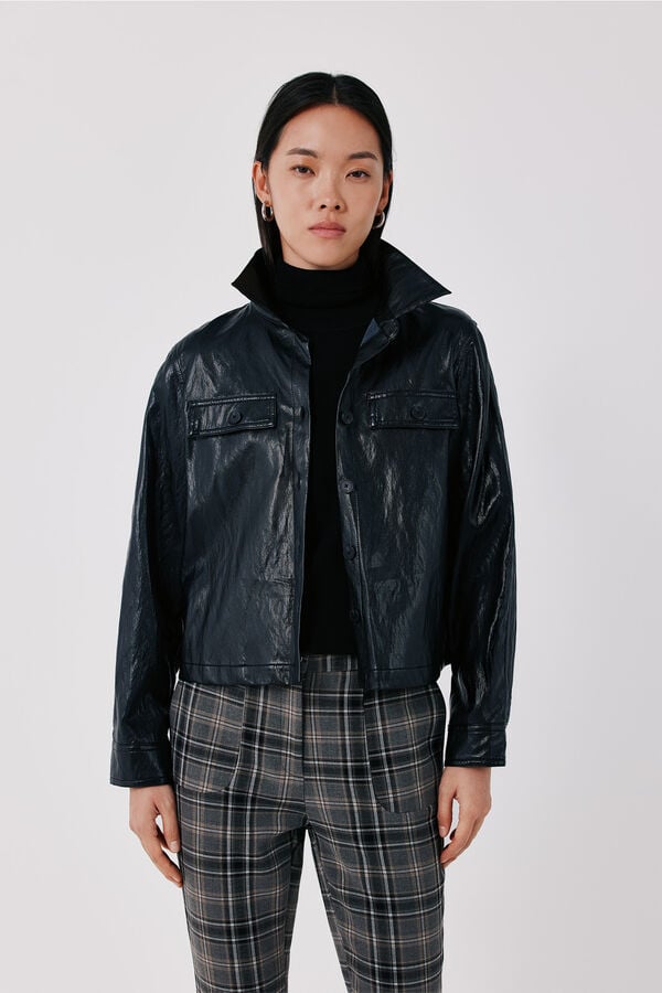 Cortefiel Faux leather lightweight jacket Black