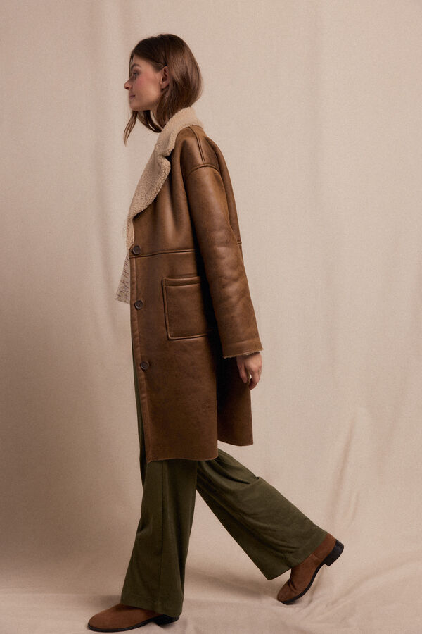 Slowlove Sobretudo longo com efeito dupla face Tostado