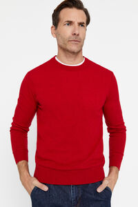 Cortefiel Lambswool jumper with round neck Red