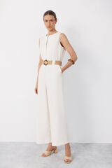 Cortefiel Belted jumpsuit Ivory