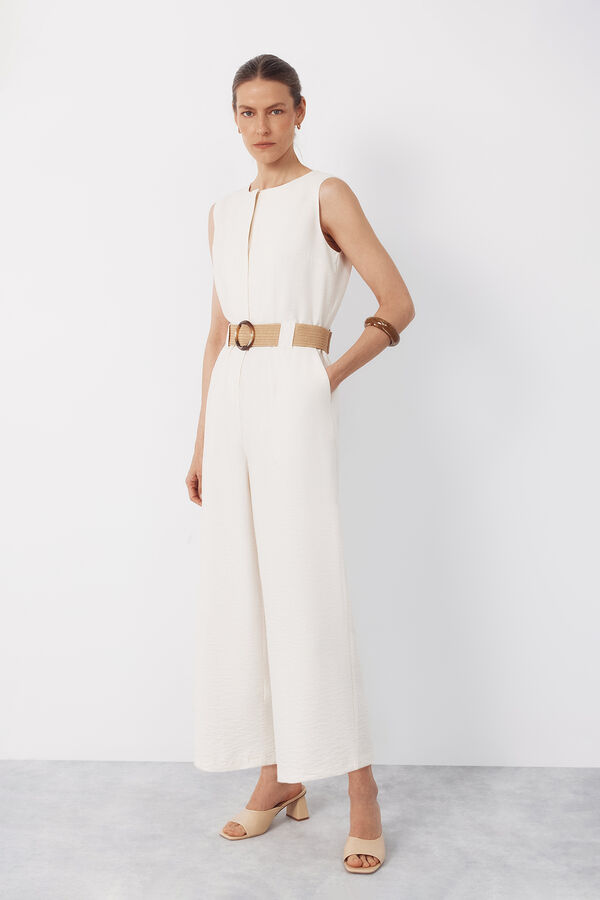 Cortefiel Belted jumpsuit Ivory