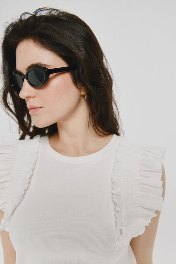 Vero Moda T-shirt com detalhes de folhos Branco