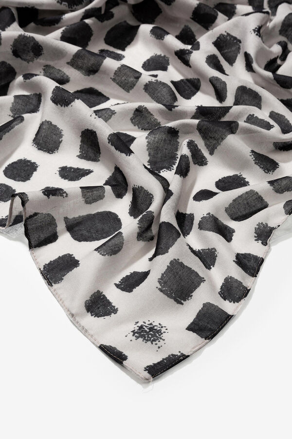 Cortefiel Printed Linen Effect Rectangular Scarf Black