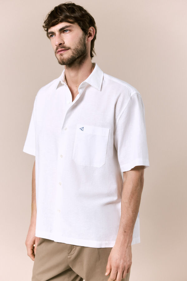 OOTO Camisa de linho de manga curta Branco