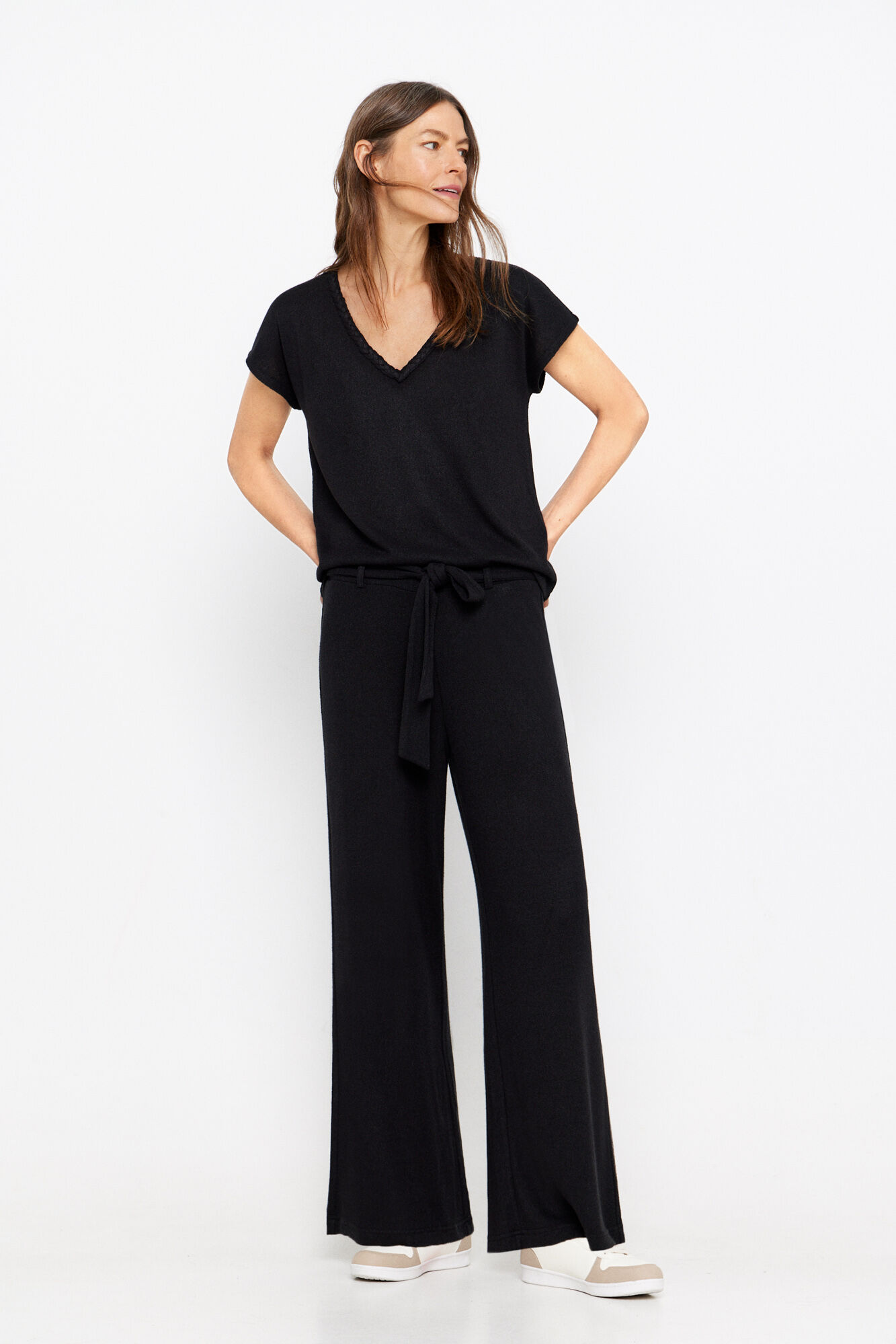 Pantalon punto crop Pantalones de mujer Cortefiel