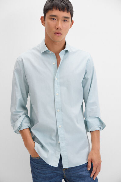 Cortefiel Checked poplin shirt Kaki