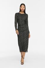 Vila Vestido midi estampado animal Preto