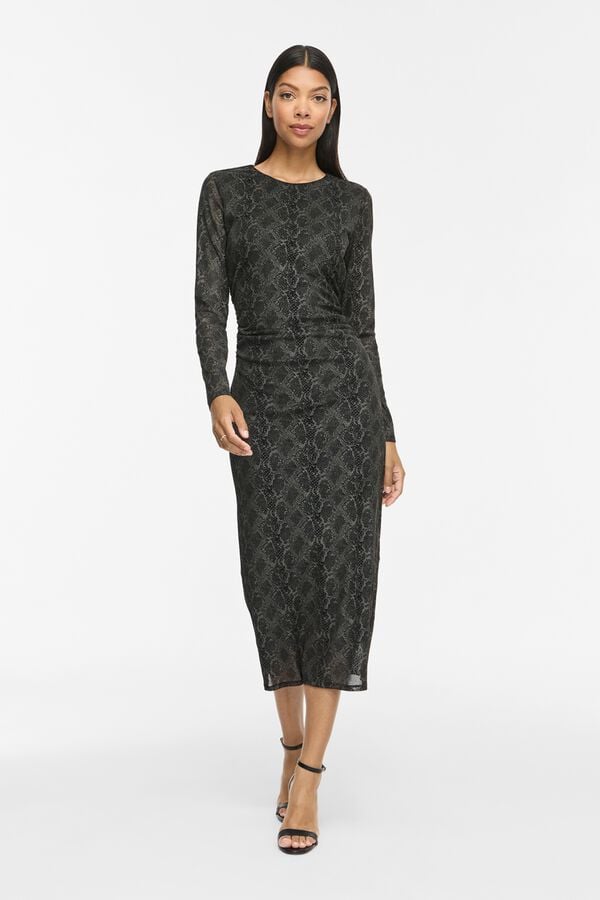 Vila Vestido midi estampado animal Preto