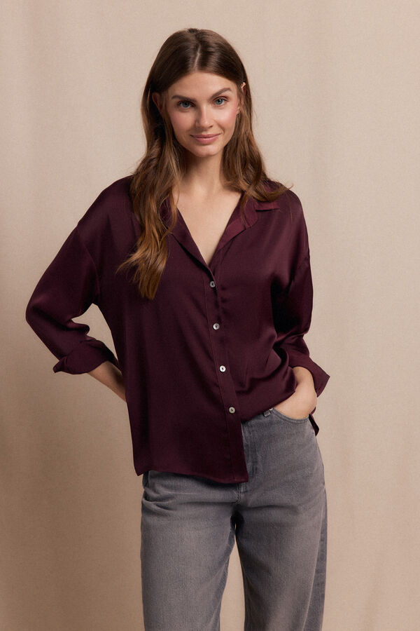 Slowlove Camisa lisa satinada Vino