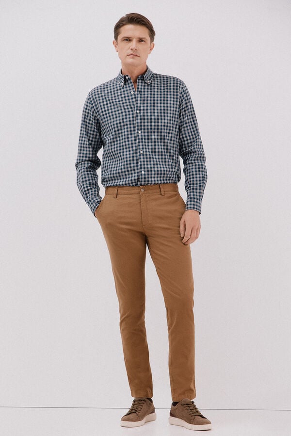 Cortefiel Calça calças chino com estampa slim fit Castanho