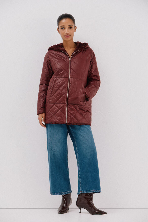 Cortefiel reversible quilted anorak with fur effect Maroon
