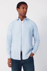 Cortefiel Plain linen cotton shirt Blue