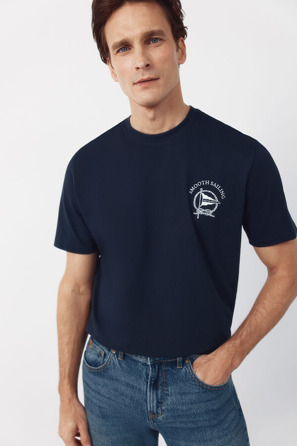 Cortefiel Sailing graphic T-shirt Navy
