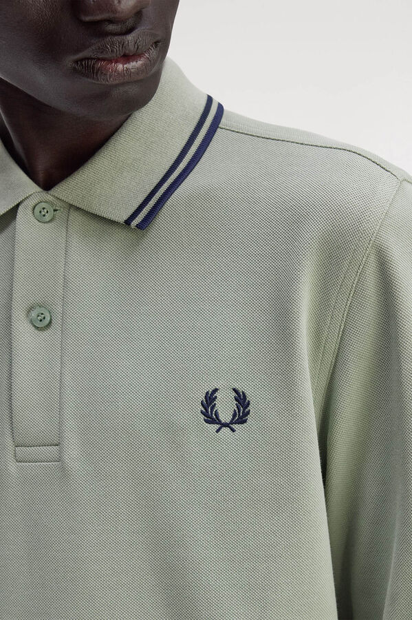 Fred Perry Polo piqué de manga comprida masculina Cinzento
