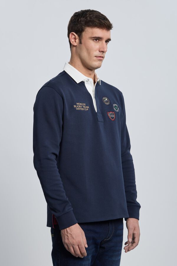 Valecuatro Polo de rugby 3 escudos Azul