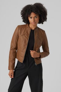 Cortefiel Faux leather jacket with Perkin collar Brown
