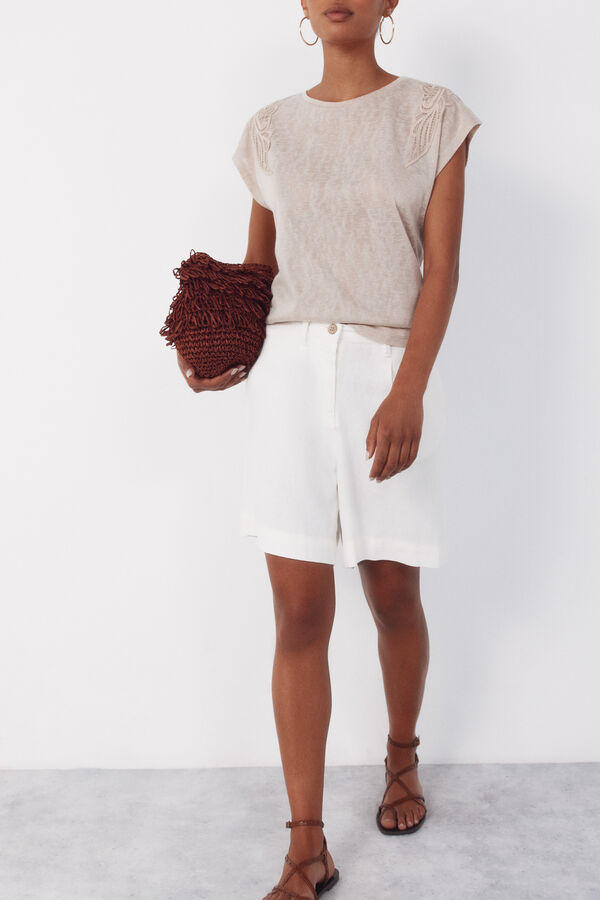 Cortefiel Bermudas de linho liso Branco