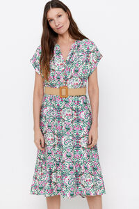 Cortefiel Belted comfort dress Printed white