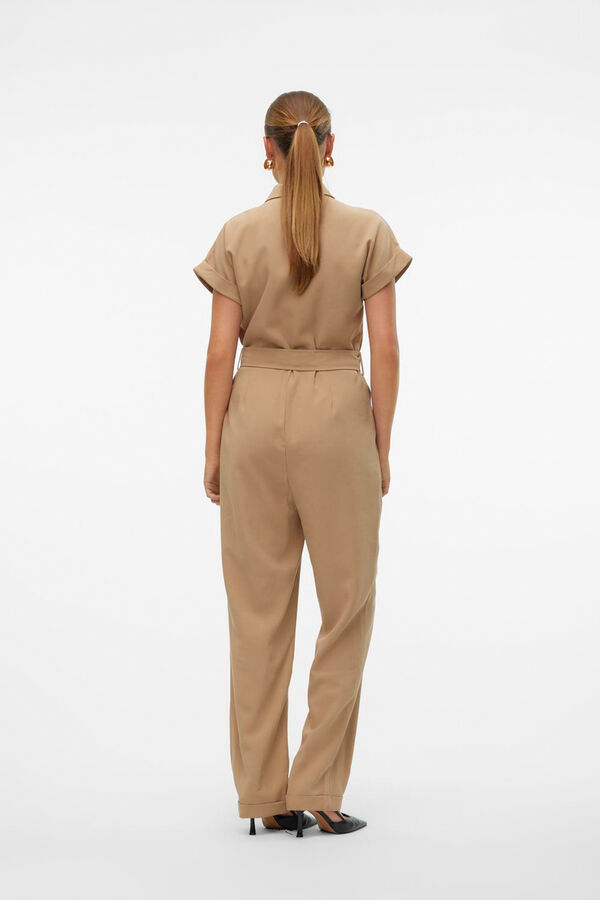 Cortefiel Short-sleeved jumpsuit  Dark brown