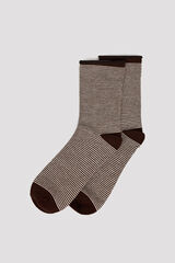 Cortefiel Lurex striped long socks Printed brown
