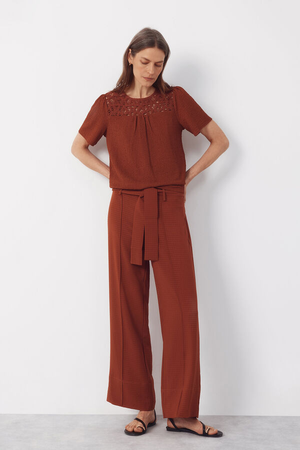 Cortefiel Structured fluid trousers Brown