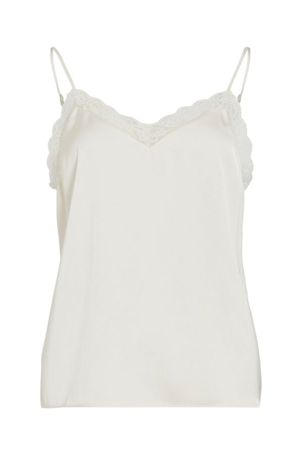 Vila Top de lingerie acetinado com renda Branco