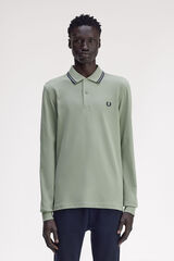 Fred Perry Polo piqué de manga comprida masculina Cinzento