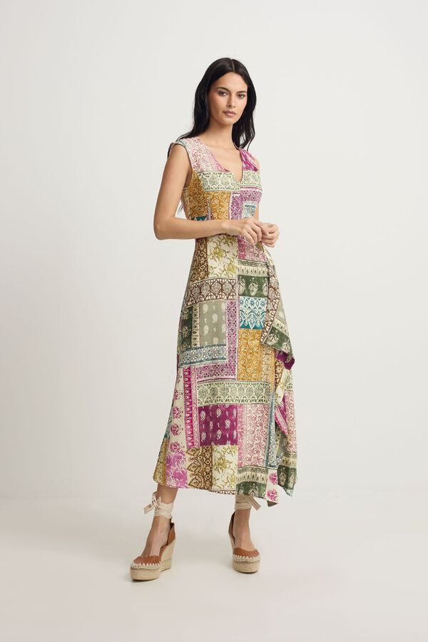 Silbon Vestido midi estampado patchwork Multicolorido