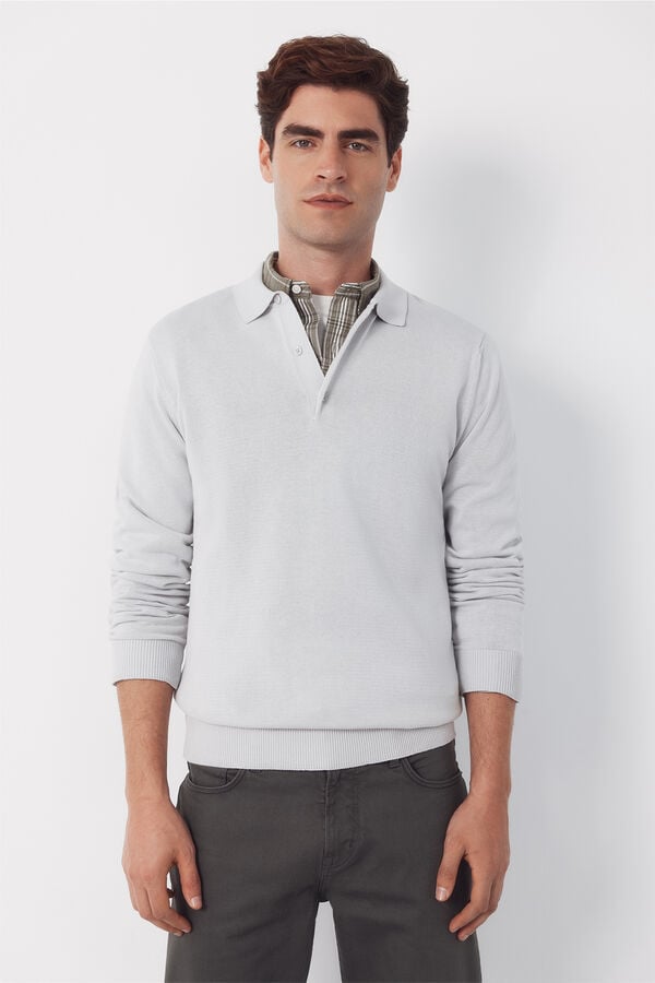 Cortefiel Long sleeve sleeve cotton polo shirt jersey Grey