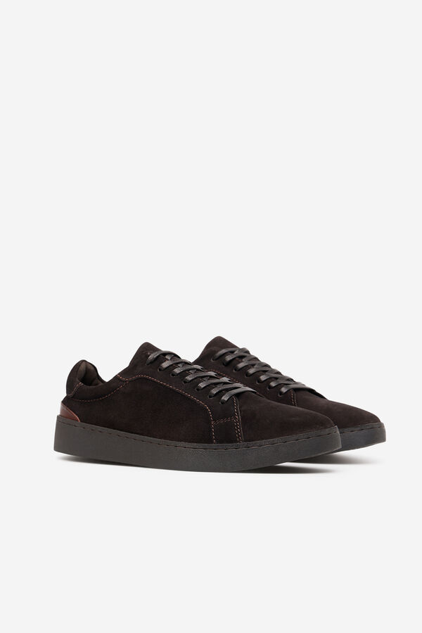 Cortefiel Leather sneaker Dark brown