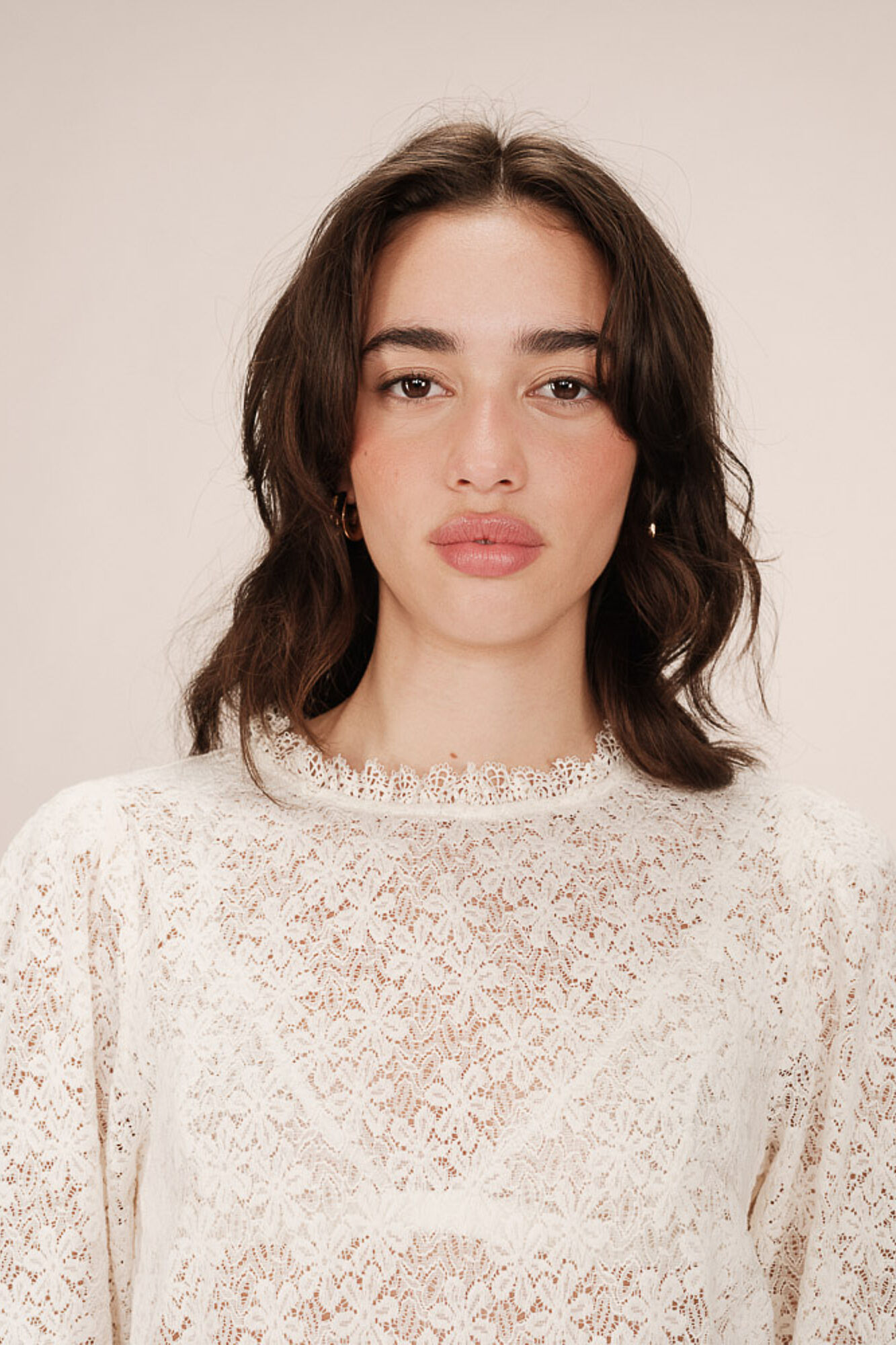 Grace & Mila Blusa de renda com manga 3/4