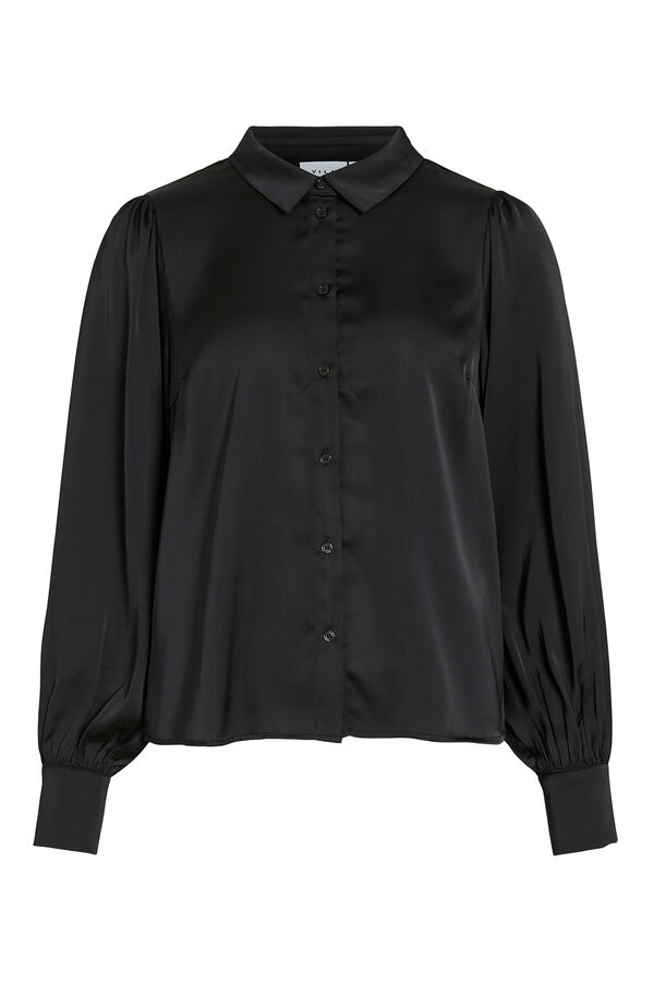 Vila Blusa de cetim de manga manga Preto