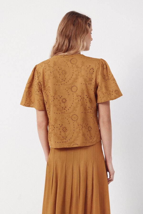 Cortefiel Blusa bordada Amarelo