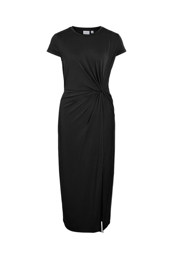 Vila Vestido midi de manga curta em modal Preto