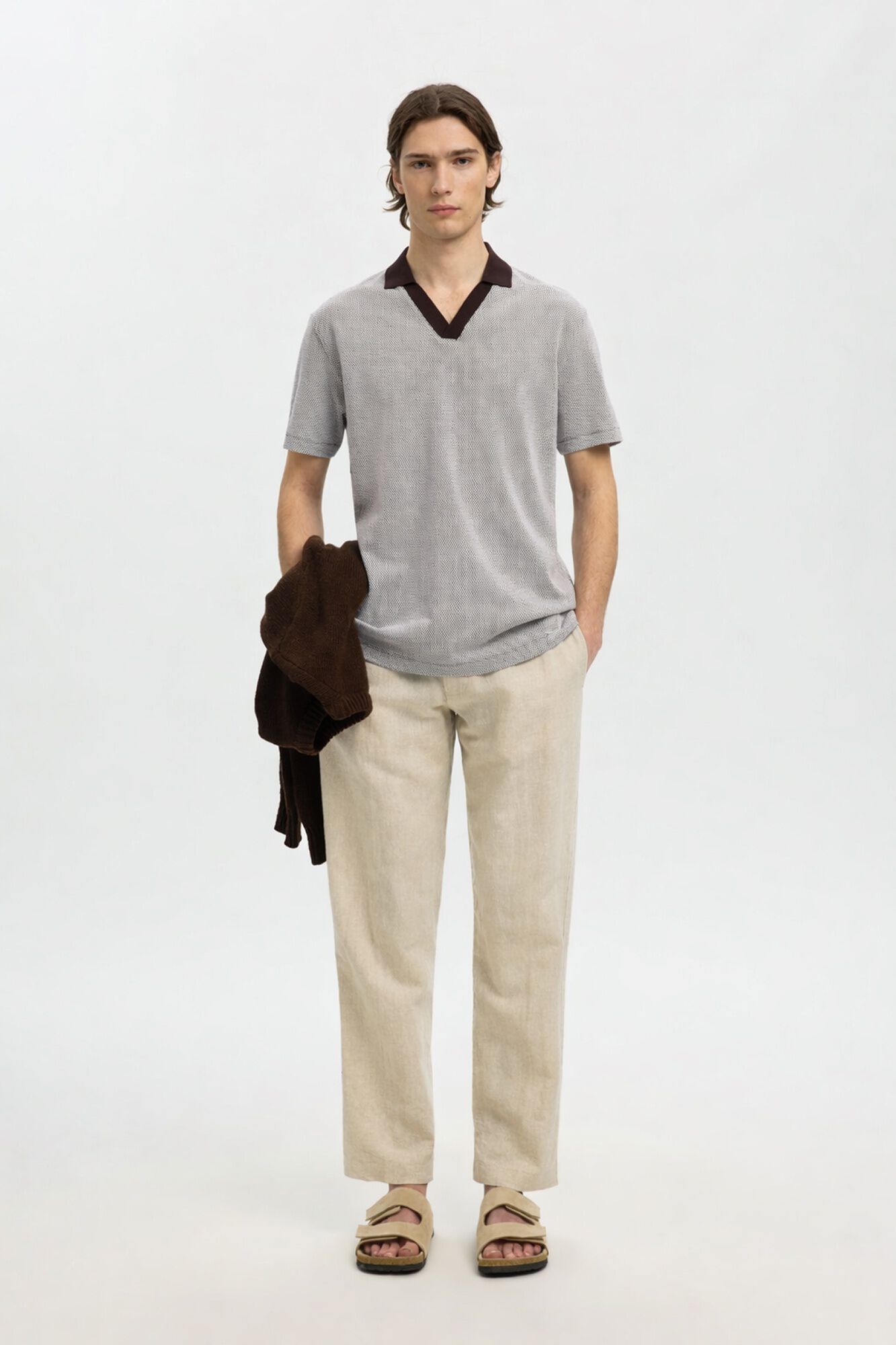 Selected Polo de manga corta con cuello abierto