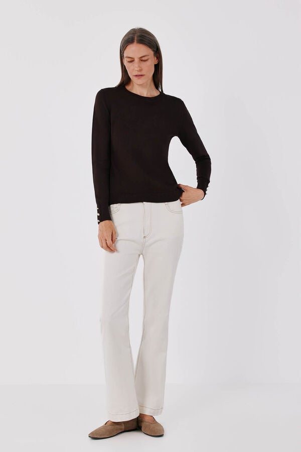 Cortefiel Round neck jumper Dark brown
