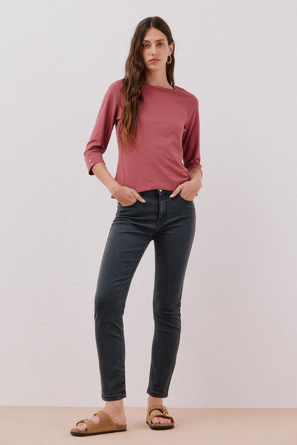 Cortefiel Essential boat neck T-shirt Maroon