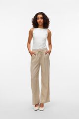 Vero Moda Cal&ccedil;a com cintura el&aacute;stica de linho Tostado