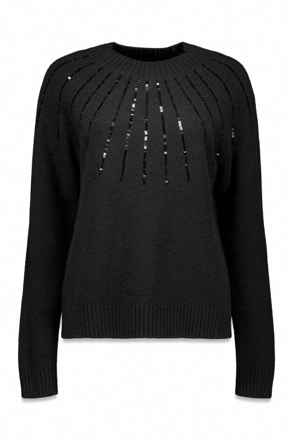 Cortefiel Jersey delantero lentejuelas. Preto